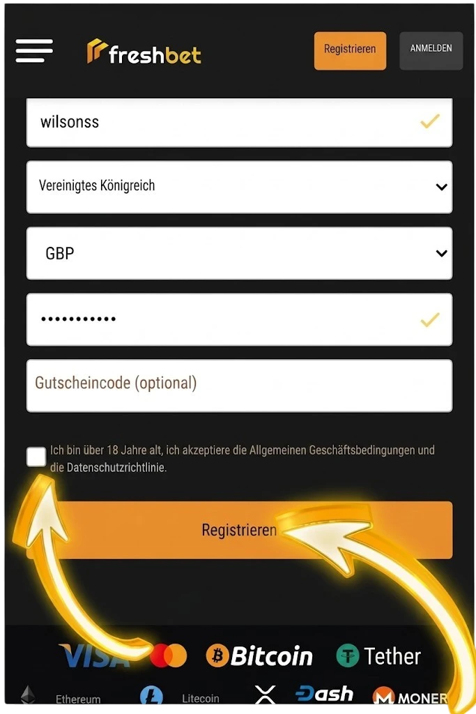 Freshbet registrieren