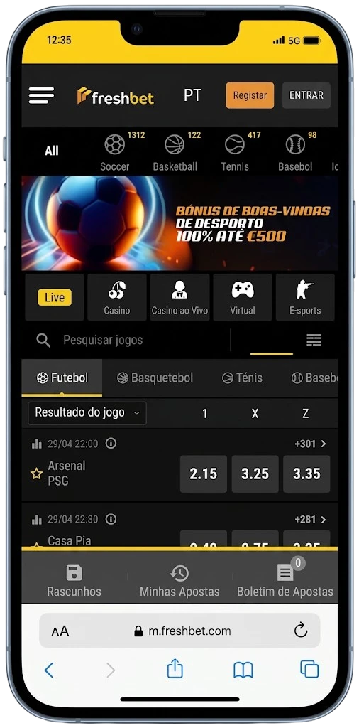 Aplicação móvel Freshbet