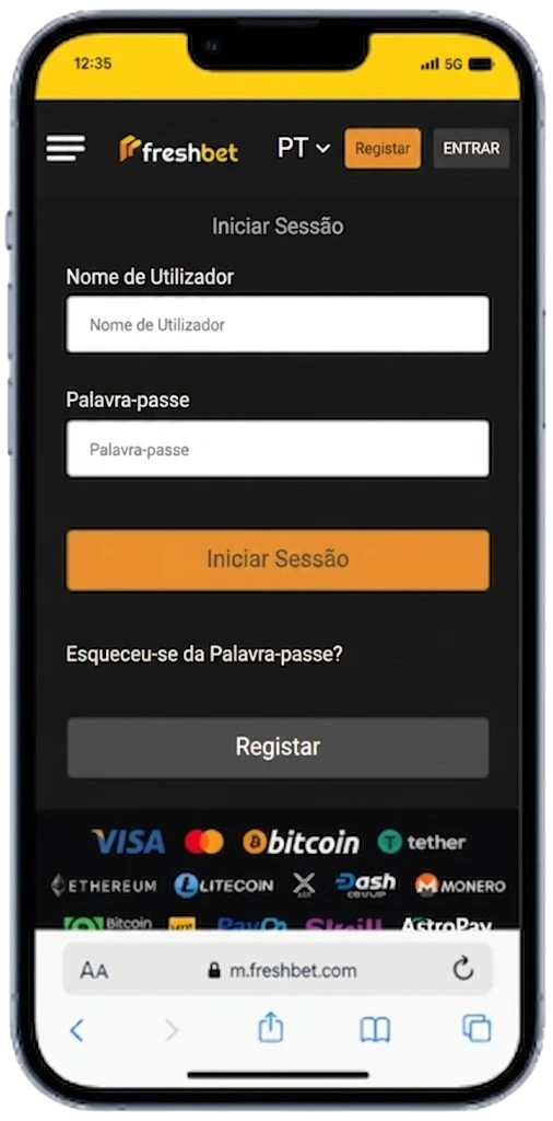 Captura de ecrã da aplicação móvel oficial Freshbet