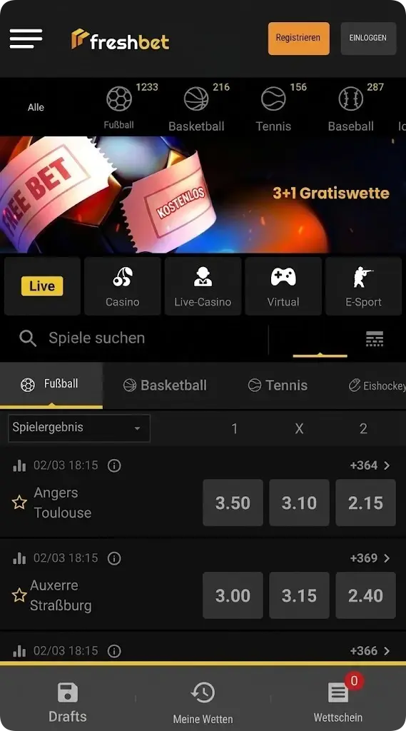 Freshbet Live-Wetten